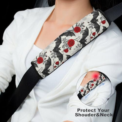 2 Piece Gothic Floral Roses Bat Car Seat Straps Shoulder Pads Universal Fit Automotive Seat Belt Protector for Kids, Car Seats Pushchair Strollers High Chair Pushchair - color: Pattern 1155