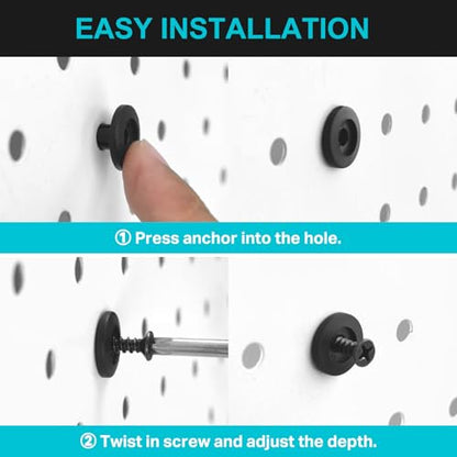 Pegboard Peg Hooks with Inserts Screws for Hanging Mounting (Large Size) | 1/4" Pegboard Accessories Organizers, Screw with Peg Board Locks Set, Hardware for Shelves, Bins, Racks Mounting / Hanging - size: Large