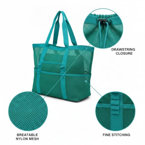 Mesh Drawstring Gym Bag, Breathable Nylon Storage for Wet Gear and Sports Equipment, 17 x 15 Inch (1 PC) - color: Green
