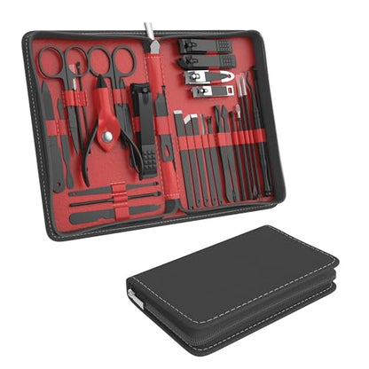 Professional Manicure Pedicure Set,Nail Clipper Kit, Nail Clippers Set, Nail Tools with Luxurious Travel Case,31PCS(RED) - color: B