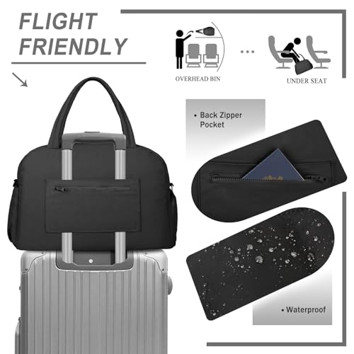 Sports Gym Bag for Women, Travel Duffle Bag with Shoe Compartment & Wet Pocket, Fitness Yoga Bag - color: S-Black