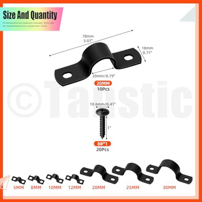 Tanstic 10Pcs Black Two Hole Pipe Strap, 3/4” Two Hole Strap U Bracket Rigid Pipe Strap Pipe Strap Clamp with Phillips Modified Truss Head Wood Screws for Fixing Pipe, Conduit, U Bracket - size: 3/4"
