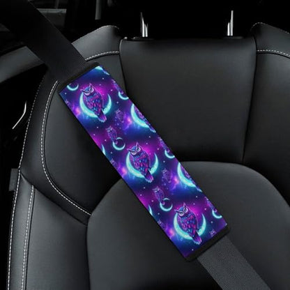 Universal Fit Seat Belt Cover for Adult Use, Stroller Pushchair High Chair, 2PCS Purple Owl On Crescent Moon Harness Pads Strap Shock Absorption - color: Pattern 32
