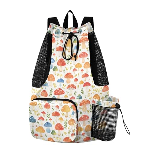 Drawstring Backpacks Climbing Gym Bag With Inside Pockets Pull String Bag Waterproof Autumn Mushrooms Watercolor