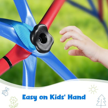 Hapfan Climbing Dome with Climbing Cargo Net, 10 ft Dome Jungle Gym with Hammock for Kids Outdoor Playset Monkey Bars Backyard (Red and Blue) - color: Red and Blue