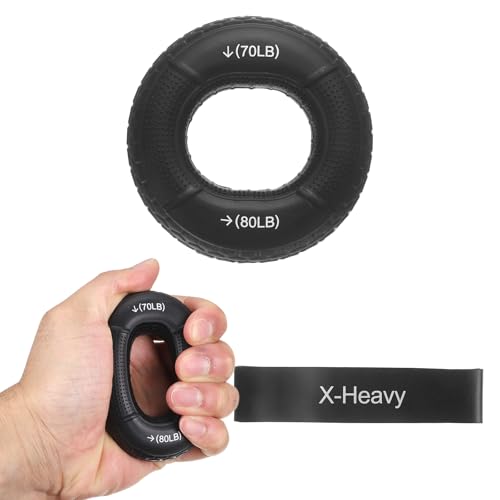 Silicone Ring Grip Strength Trainer with Finger Extension Band, Hand Grip Strengthener Forearm Trainer Kit - color: Black, size: 70-80LB