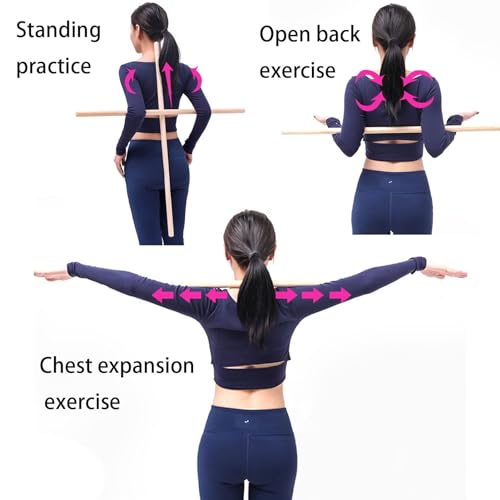2PCS Yoga Rod Stick Set,Portable Pilates Bar Open Back Corrective Hump Round Wooden Stretching Tool with Buckle for Martial Artists Dancers Gymnasts - size: 35.4x0.8Inch