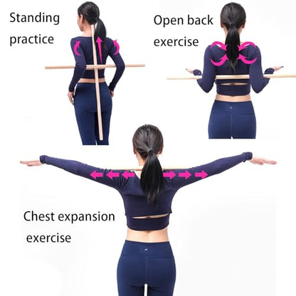 2PCS Yoga Rod Stick Set,Portable Pilates Bar Open Back Corrective Hump Round Wooden Stretching Tool with Buckle for Martial Artists Dancers Gymnasts - size: 19.7x0.8Inch