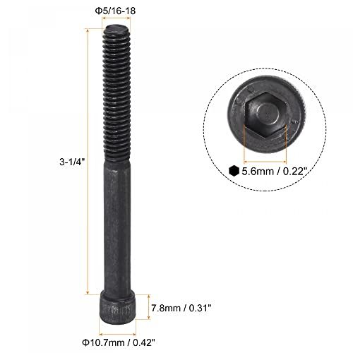 uxcell 5/16-18x3-1/4" Hex Socket Head Cap Screw Bolts 12.9 Grade Alloy Steel 5pcs - size: 3-1/4"