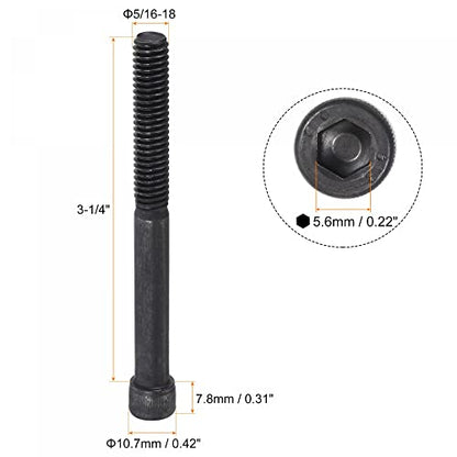 uxcell 5/16-18x3-1/4" Hex Socket Head Cap Screw Bolts 12.9 Grade Alloy Steel 5pcs - size: 3-1/4"