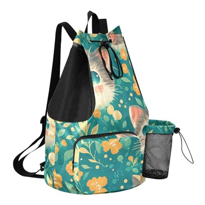GuoChe Drawstring Backpacks Gym Swim Bag With Inside Pockets Pull String Bag Waterproof Cute Cats Face - color: Cute Cats Face
