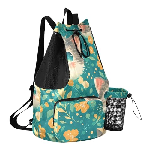 GuoChe Drawstring Backpacks Gym Swim Bag With Inside Pockets Pull String Bag Waterproof Cute Cats Face - color: Cute Cats Face