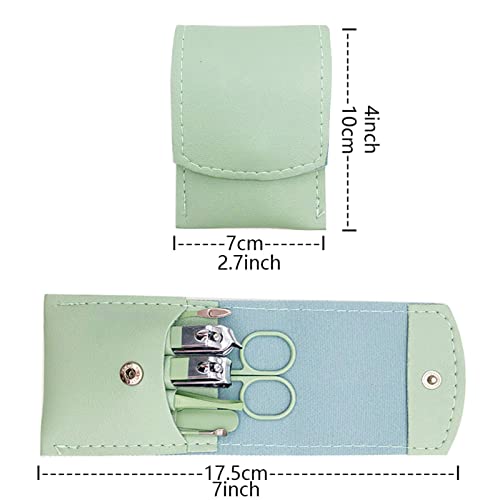 Nail Clipper Set, 7PCS Manicure Set Fingernail Clippers Kit Fashion Color Green Stainless Steel Pedicure and Manicure Kit with Green PU Leather Case