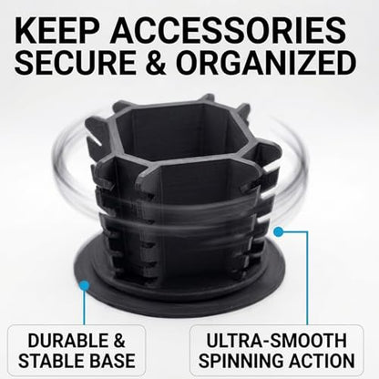 Fingerboard Display Rack Holder,360° Rotating,Pro Finger Skateboard Organizer for 20 Decks and Accessories,with Center Storage,Desktop Storage Tower for Fingerboard and Mini Collectibles,Heavy Duty