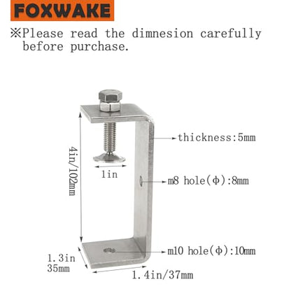 Stainless Steel C Clamps 3.8In for Mounting, Heavy Duty Metal U Clamp for Metal Working Small Desk Clamp with Stable Wide Jaw Opening & Protective Pads/I-Beam Design (2pcs) - color: 4 In-2pcs-102mm