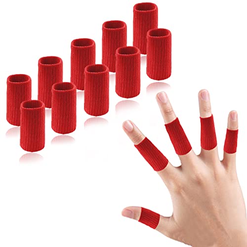 Finger Compression Sleeves Support, Finger Protectors Cots for Arthritis Swelling Basketball Sport, Breathable Elastic (10, Red, One Size) - color: Red