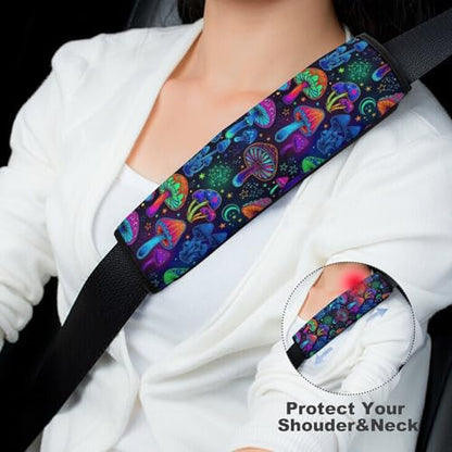 Universal Soft and Comfortable Car Seat Straps Shoulder Pads for Girls and Boys, Most Cars, 1 Pair Trippy Purple Mushrooms Harness Pads Strap Comfortable Driving - color: Pattern 1260