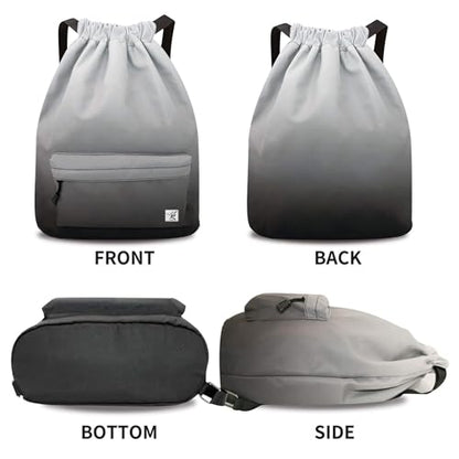 Waterproof Drawstring Bag, Gym Bag Sackpack Sports Beach Backpack for Men Women - color: 10-gradual Grey