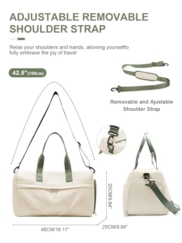 Gym Bag for Women Men with Shoe Compartment, Sport Duffel Bag, Waterproof Travel Weekender Overnight Carry on Bag for Yoga with Trolley Sleeve, Beige Green - color: A7-Beige Green