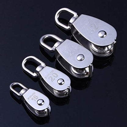 32mm Stainless Steel Single Wheel Pulley Block Lifting Rope M32 and Strong Anti for Hanging Weight Things to Lighten Load with and Skating Lift