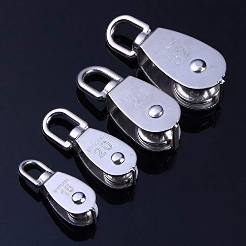 32mm Stainless Steel Single Wheel Pulley Block Lifting Rope M32 and Strong Anti for Hanging Weight Things to Lighten Load with and Skating Lift