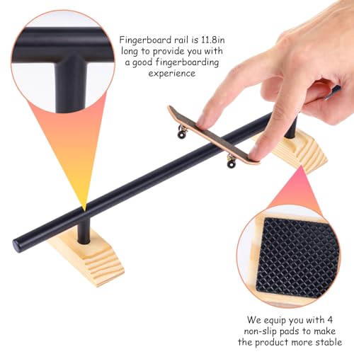 Professional Fingerboard Rail - Durable Aluminum Alloy Material,Finely Polished One-Piece Molding,Equipped with Non-Slip Mat and Stable Textured Wooden Base,Black,Round Rail