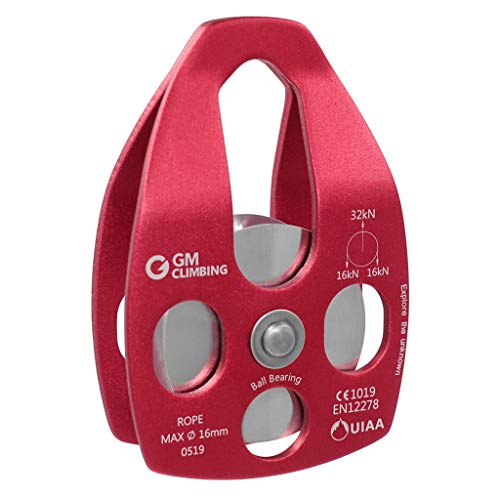GM CLIMBING Large Rescue Pulley 32kN Single Sheave with Swing Plate CE UIAA Certified - color: Red | 1 Pack
