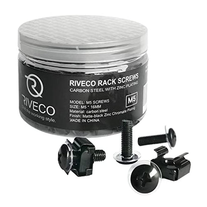RIVECO M5 Rack Screws & Cage Nuts for Server Cabinets & Racks Mounting Network Equipment Clip Nuts 50 Sets Black - size: M5 Screws + Cage Nuts (50 Sets)
