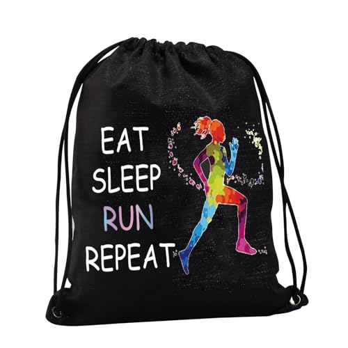 JYTAPP Runner Drawstring Bag Marathon Running Gifts Eat Sleep Run Repeat Drawstring Backpack Gifts for Runner, Athlete, Sprinter, Jogger, Cross Country & Track and Field, Black