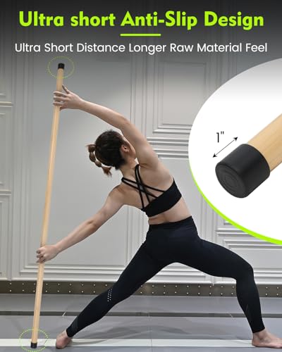 P Polerden Yoga Stick, 5ft Exercise Stick for Mobility, Stretching Stick with Non-Slip Ends, Exercise Dowel for Pilates, Balance Pole and Stretch Bar for Stretching Equipment - size: 2 PCS (58 inches + 58 inches) Natural Bamboo