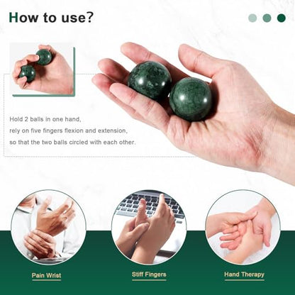 Learay 2Pcs Baoding Balls, Boading Balls for Hand Therapy, Green, 2 inch | Chinese Health Exercise Massage Balls with Carry Pouch for Stress Relief Meditation Ball - color: Green/2 Inch