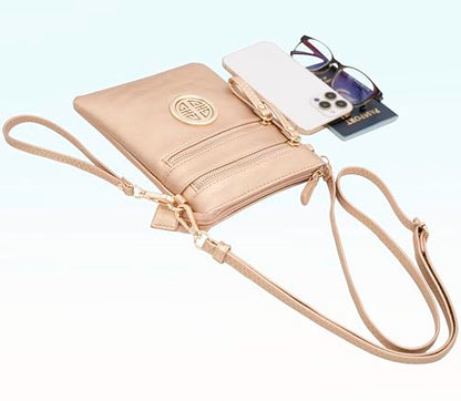 Solene Small Multi Zipper Pockets Crossbody Bag with Detachable Wristlet - color: Rose Gold-1