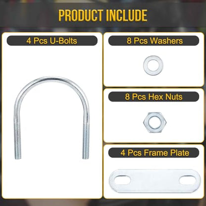 DTGN M6x50x70mm U Bolts Round Kit - 4Set - Carbon Steel U-Bolt Kit with Nuts, Washers, Frame Plate - Good for Pipe, Trailer, Automotive, Leaf Spring Fastener - size: M6x50x70mm
