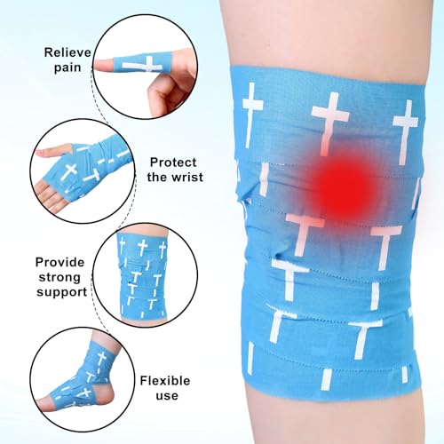 MiniInflat 2 Pcs Christian Cross Athletic Tape Sports Tape 2in x 23ft Religion Jesus Wrist Wrap for Soccer Football Baseball, Gift for Graduation Teacher Nurses Week Pentecost(Blue,Crosses) - color: Blue, style: Cross