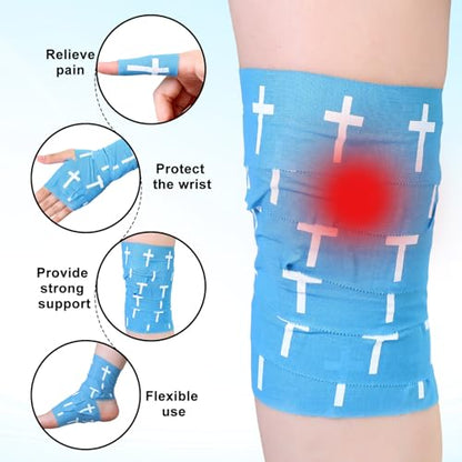 MiniInflat 2 Pcs Christian Cross Athletic Tape Sports Tape 2in x 23ft Religion Jesus Wrist Wrap for Soccer Football Baseball, Gift for Graduation Teacher Nurses Week Pentecost(Blue,Crosses) - color: Blue, style: Cross