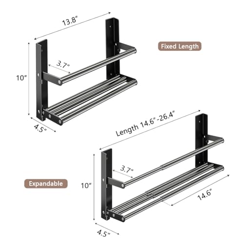 Shoe Rack Expandable 14.6"-26.4"，2-Tier Metal Hanging Shoe Organizer Holds 6 Pairs of Shoes,Wall-Mounted Shoe Rack, Foldable Shoe Shelf for Entryway Space-Saving Shoe Holder for Door, Black - size: Length 14.6"-26.4"