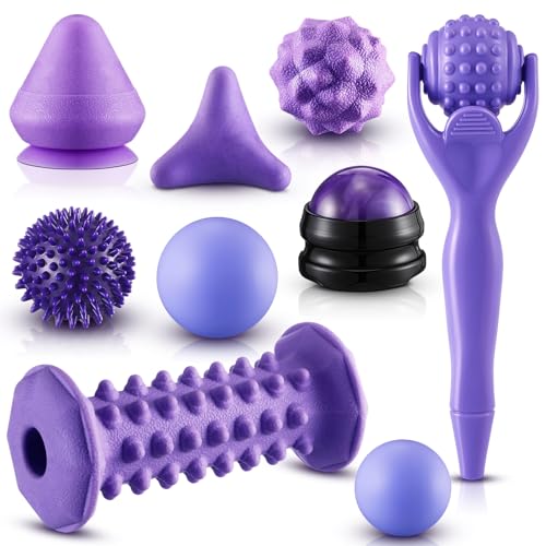 Ceenna 9 Pcs Massage Balls Set for Myofascial Point Release & Deep Massage Tissue Includes Lacrosse, 360° Rotating Mountable Ball, Spiky Balls, Hand Exercise Ball, Foot Roller