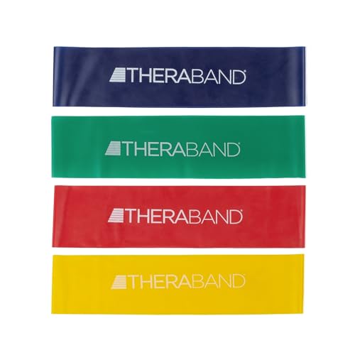 THERABAND Resistance Band Loop Set, 12" Workout Bands for Strength Training, Stretching & Physical Therapy, Set of 4 Color-Coded Exercise Bands with Varying Resistance Levels, Portable & Durable - color: Yellow/Red/Green/Blue, size: 12 inch