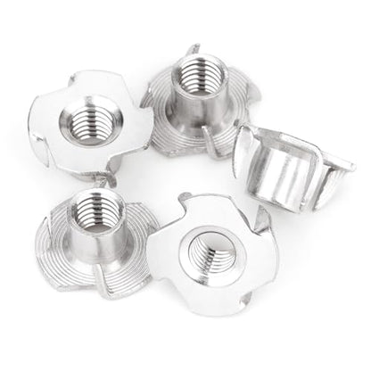 3/8"-16 T-Nuts (20 Pack), 304 (18-8) Stainless Steel, 7/16" Barrel Length, 4-Pronged Tee Nut for Wood, Rock Climbing Holds, Cabinetry - size: 3/8"-16 20pcs, 304