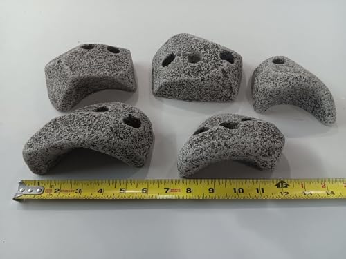 Rock Climbing Holds, Textured Gray Granite Style, 5-6 inch Width, Multiple Bolt Holes