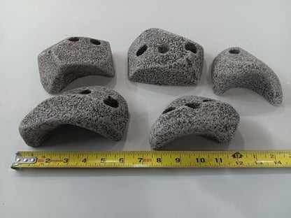 Rock Climbing Holds, Textured Gray Granite Style, 5-6 inch Width, Multiple Bolt Holes