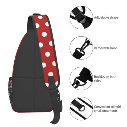 Polka Dots Crossbody Sling Bags for Women Men Abstract White Small Circle Dot on Red Background Travel Sling Backpack Casual Shoulder Bag Dice Design Dot Pattern Gym Sports Hiking Daypack - color: White Red