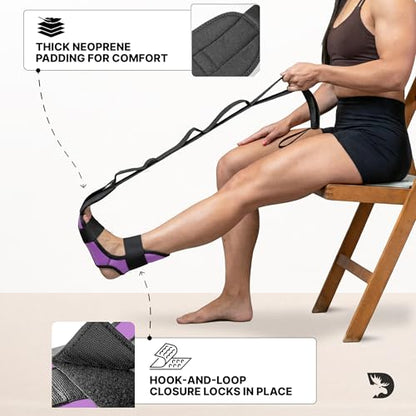 DMoose Fitness Foot & Calf Stretcher with Adjustable Padded Stretching Strap for Plantar Fasciitis, Hamstring, Heel Spurs and Achilles Tendonitis Relief - Yoga Leg Stretch Strap for Flexibility - color: Purple