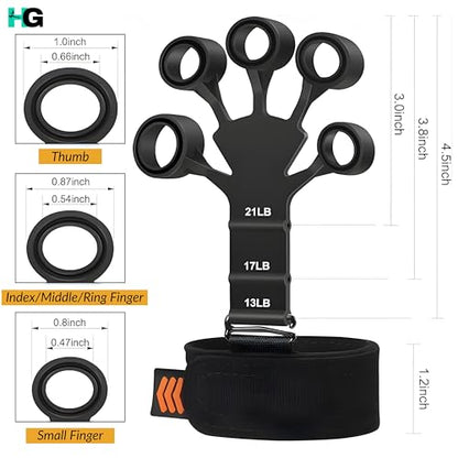 Finger Exerciser for Hand, Finger & Forearm Strength Training with Adjustable Resistance Levels, Ergonomic Finger Loops and Wrist Strap for Grip Workout & Daily Hand Exercise for Men