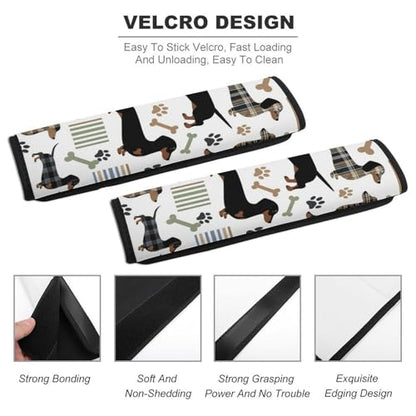 1 Pair Cute Puppy Pet Wiener Dog Dachshund Plaid Seat Belt Shoulder Pad Soft Padded Seat Belt Cushion for Adult Use, Stroller Pushchair High Chair, Pressure Relief - color: Pattern 585