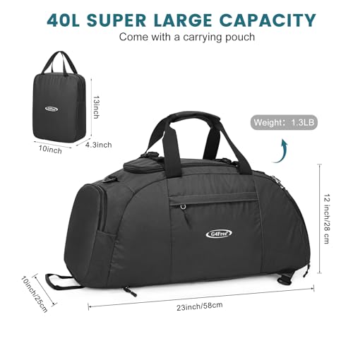 40L/70L 3-Way Duffle Bag Gym Sport Duffel Backpack Shoe Compartment | Foldable Packable,Water-resistant Nylon, Large Capacity, for Travel, Weekender, Black - color: Black