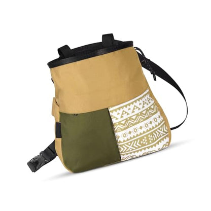 CHICIRIS Mountaineering Chalk Bag, Large Capacity Trapezoidal Bottom Holds 700g Powder 10 Hours Training, with Phone Fit Wide Mouth Angled Design for Multifunctional Outdoor Sports - size: Large Khaki