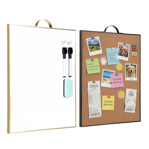 Small Whiteboard Cork-Board Combo for Wall, 2-Board Set, 24"x16" Total | Portable Aluminum Frame Magnetic Dry Erse Board Mini Bulletin Cork Board with a Handle for School, Office, Home - color: Whiteboard&corkboard