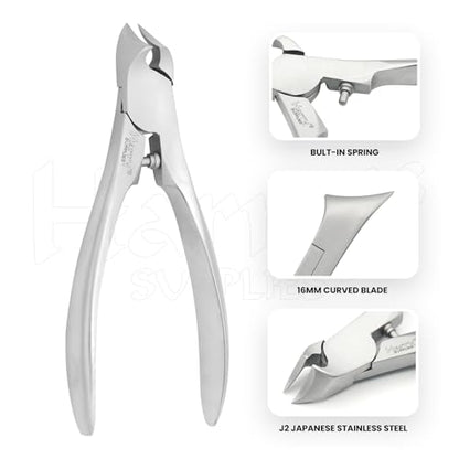 Harry’s Supplies Professional Podiatrist Nail Cutter – Heavy Duty Stainless Steel Toenail & Fingernail Clipper for Thick Nails – Sharp Precision Blade with Ergonomic Grip & Premium Leather Pouch