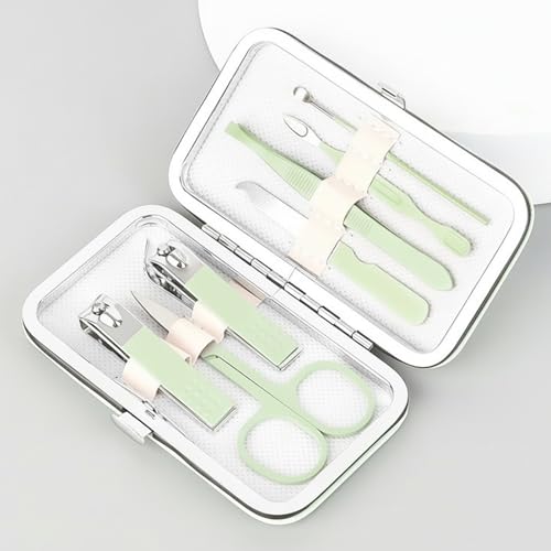 Grooming Kit Home and Travel-Manicure Set 7, Nail Clipper Set, Portable Nail Kit, Travel Nails Kits(Green) - color: Green, size: 7 Piece Set